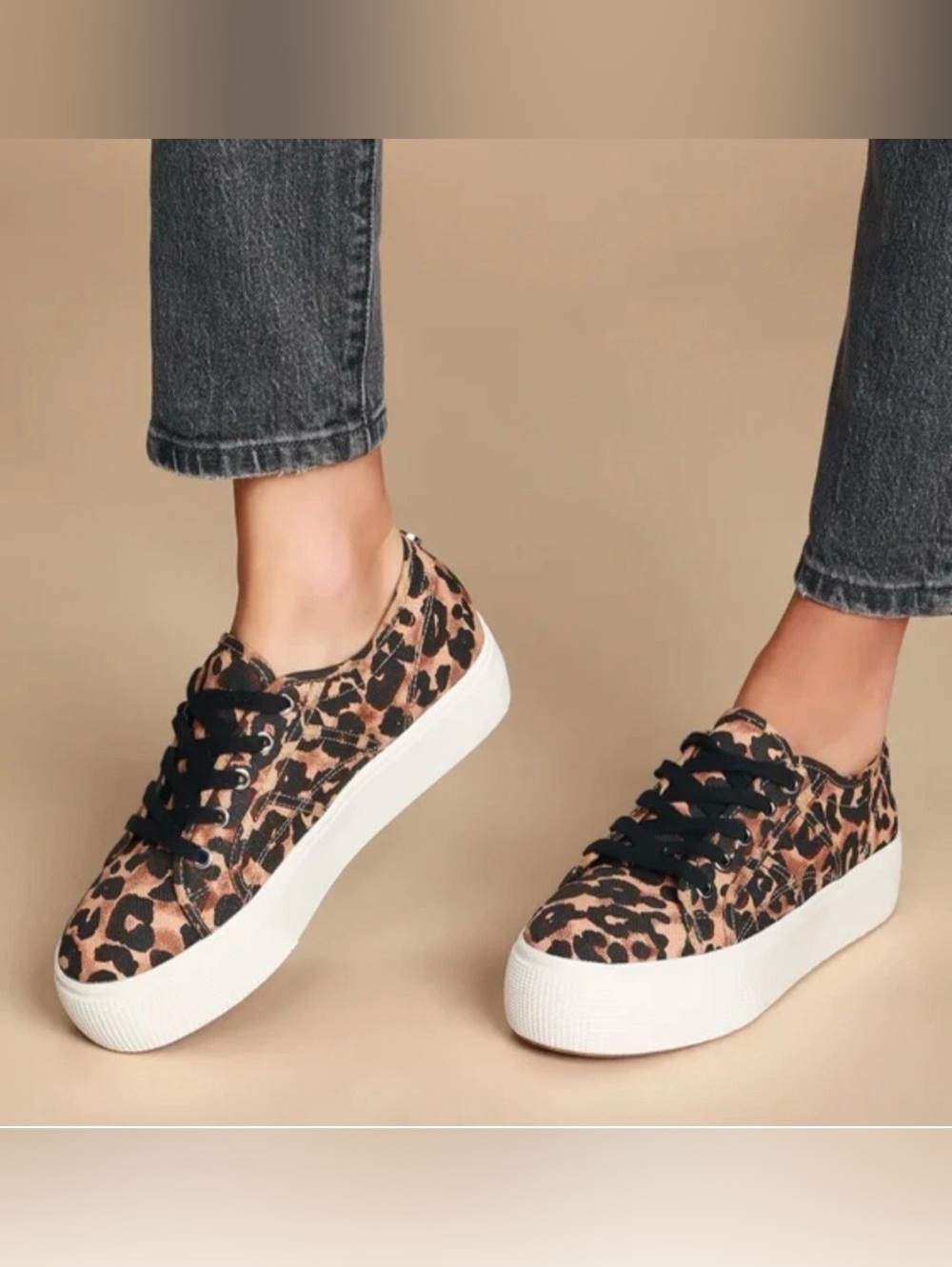 Steve Madden EMMI Leopard Platform Sneakers in Tan and Black canvas upper 7.5